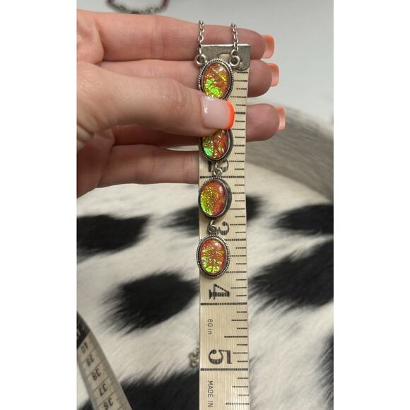 Native American Sterling Silver Pink Fire Opal 4 Stone Lariat Dangle Necklace - Picture 9 of 9